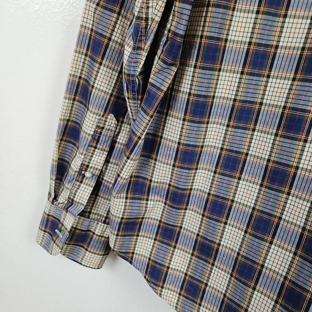 J.Crew Secret Wash Plaid Long Sleeve Button Down Shirt XL Blue Ivory Classic Fit